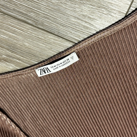 Zara Long Sleeve Bronze Copper Pleated Tie Top Blouse - Picture 3 of 3